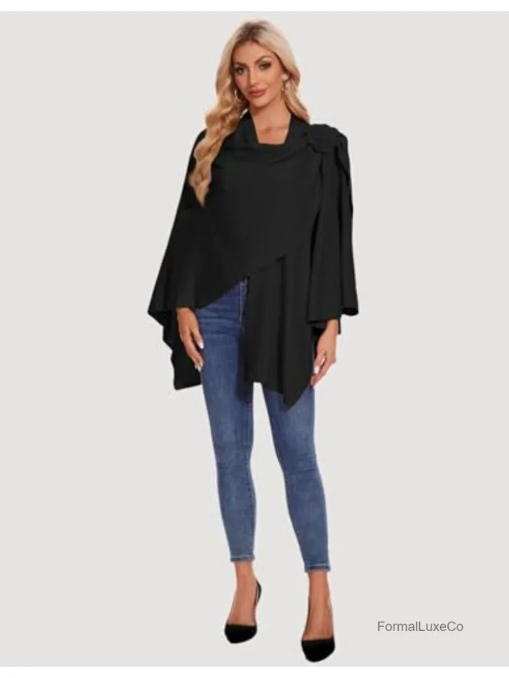 Elegant Cross Front Floral Shawl Wrap Poncho Viscose Blend Long Length